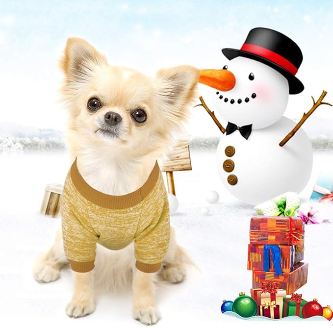Idepet Pet Dog Classic Knitwear Sweater Fleece Coat Soft Thickening Warm Pup Dogs Shirt Winter Pet Dog Cat Clothes Puppy Customes Clothing for Small Dogs(M,Yellow)
