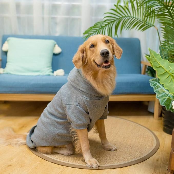 KOOLTAIL Basic Dog Hoodie - Soft and Warm Dog Hoodie Sweater with Leash Hole and Pocket, Dog Winter Coat, Cold Weather Clothes Sweatshirt for Small Medium Large Dogs Puppy Cat Boys Girls Grey L