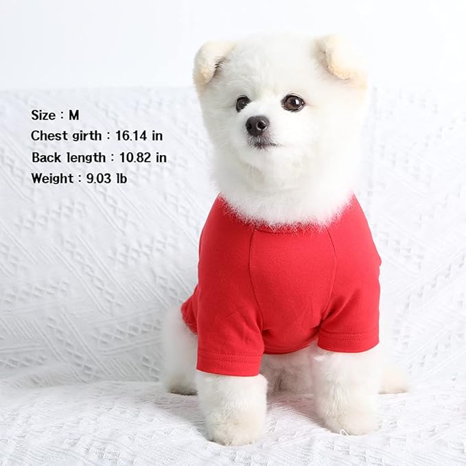 Dog Shirt for Small Dogs Plain T-Shirts Soft Breathable Dog Cotton Shirt pet Clothes (Large, Red)
