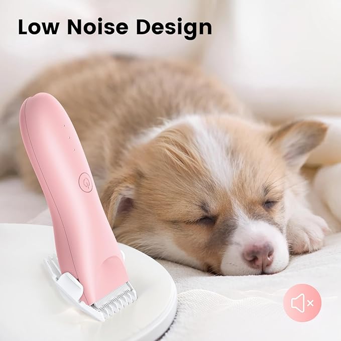 Handy Dog Cat Clippers - Professional Cordless Grooming Tools - Low Noise Pet Hair Trimmer Kit, TS032, Pink