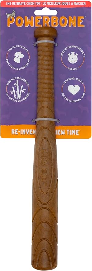 POWERBONE Baseball Bat Dog Toy | Durable Nylon Chew Toy for Aggressive Chewers | Long-Lasting Teething Relief | Keeps Dogs Engaged & Entertained 12"