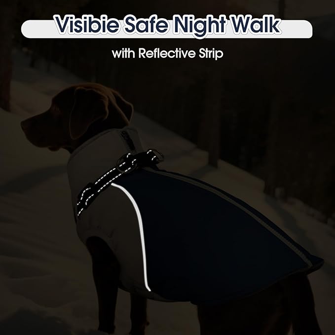 DENTRUN Dog Coat with Harness Built in, Easy On/Off Zipper Closure Winter Dog Vest, Water-Repellent Fleece Lined Warm Jacket with Reflective for Large Dogs, Dark Blue, XXL
