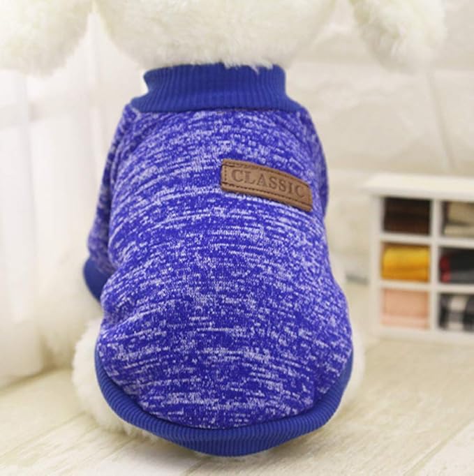 Idepet Pet Dog Classic Knitwear Sweater Soft Fleece Coat Thickening Warm Pup Dogs Shirt Winter Pet Dog Cat Clothes Puppy Customes Clothing for Small Dogs (XXS, DarkBlue)