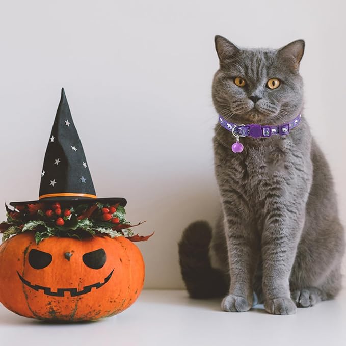PUPTECK Thanksgiving Cat Collar with Bell 6 Packs Breakaway for Fall Halloween - Autumn Soft Adjustable Kitten Kitty Collars for Small Pet Puppy Bunny Christmas with Safety Release Buckle