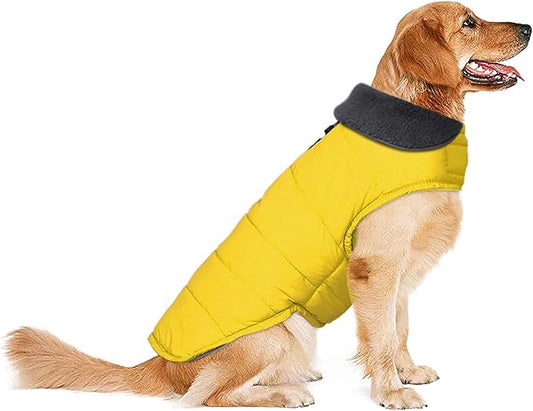 Dog Winter Coat, Waterproof Dog Jacket with Leash Hole, Reflective Adjustable Pet Snow Vest, Warm Fleece Sweater for Small Medium Large Dogs - Yellow, S