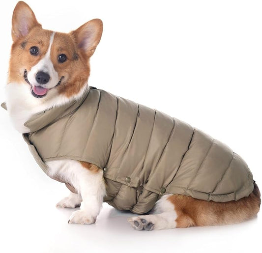 SPACE LION Dog Puffer Jacket, Down Winter Coat, Durable Outdoor Coat for Cold and Windy Conditions, Waterproof, Lightweight Jacket, Adjustable Fit for Small, Medium, Large Dogs(Camel,20/XL)