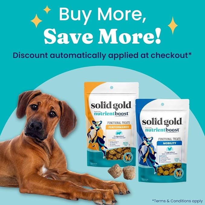 Solid Gold Healthy Dog Treats - Functional Beef Soft Dog Treat w/Salmon Oil & Superfoods for Gut Health & Performance for Active Dogs - Healthy Training Treats for Dogs of All Ages & Sizes - 5.2oz