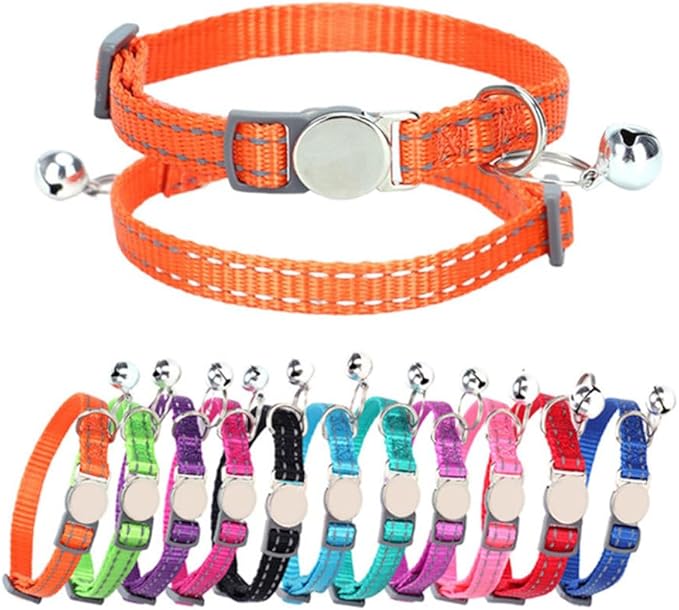 Green Cat Collar with Bell, Reflective Soft Nylon Break Away Kitten Collars with Bells, Male Puppy Collars for Xs Small Tiny Little Boy Pet Dogs, Neck 7-11 Inch