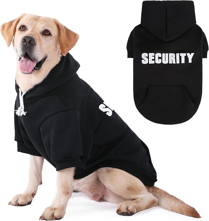 PUPTECK Security Dog Hoodie, Soft Warm Winter Pet Sweater Clothes, Puppy Cold Weather Coats Hooded Sweatshirt with Pocket, Dog Halloween Costume for Small Medium Large Dogs, Black L