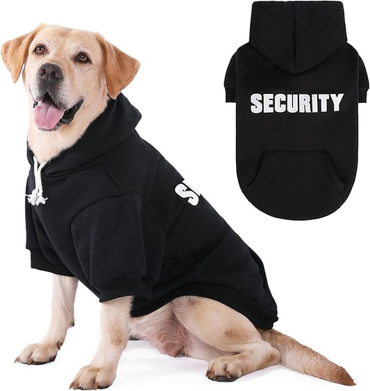 PUPTECK Security Dog Hoodie, Soft Warm Winter Pet Sweater Clothes, Puppy Cold Weather Coats Hooded Sweatshirt with Pocket, Dog Halloween Costume for Small Medium Large Dogs, Black L