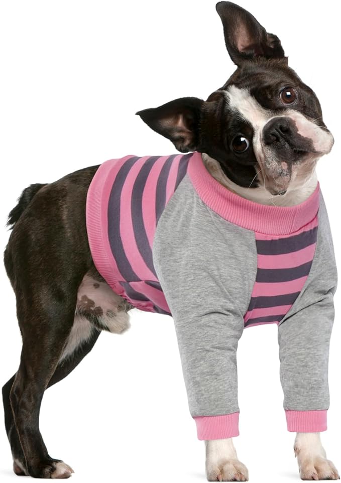 FUAMEY Dog Recovery Sleeve with Elbow Protector,Dogs Shirt Stop Licking Joints,Pet Long Sleeve Suit Protecting Dog's Front Leg Arm Wounds Cover Skin Conditions Pink Stripes M