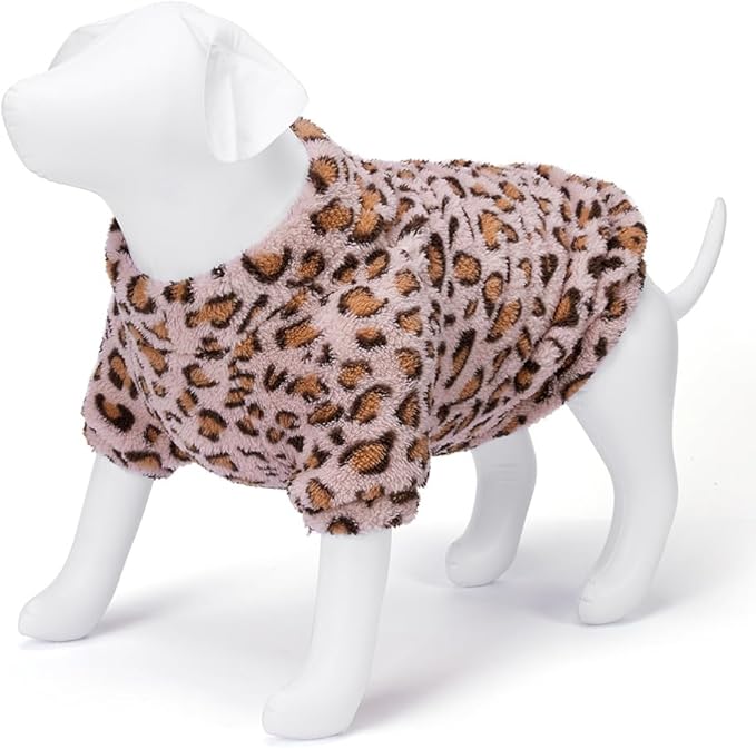GreenJoy Leopard Print Dog Sweater – Stretchy Fleece Dog Turtleneck Sweatshirt for Puppies & Cats, Soft & Warm Pet Winter Clothes for Small, Medium & Large Dogs (Pink, Large)
