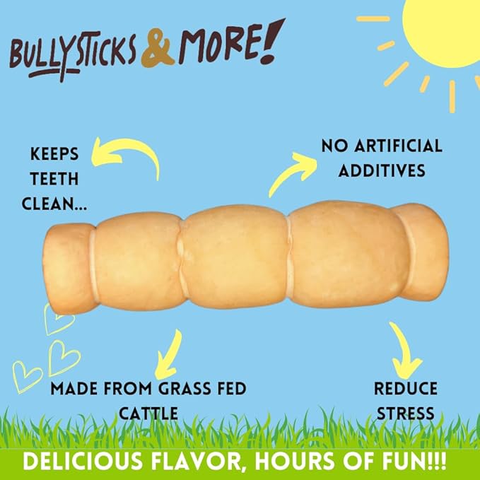 BULLYSTICKS & MORE 10-12" Beef Cheek Rolls for Dogs (Peanut Butter Flavor - 3 Count) - Beef Cheek Bones for Dogs - Dog Parents Choice - Premium No Hide Rolls