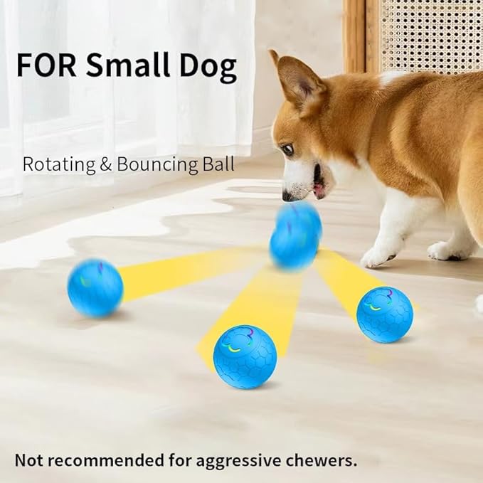 Interactive Dog Toys Dog Ball,Auto Bouncing Rotating Ball, Moving Pet Toys for Small Dogs 20 lbs (Size Small - 2.2-inch Diameter) Fun Gift for Boredom,USB Rechargeable(Blue)