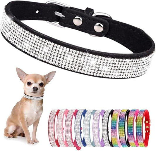 Serijoars Small Dog Collar with Rhinestone Crystal Diamond Colorful Bling Girl Puppy Cat Collars (XXS, Black)