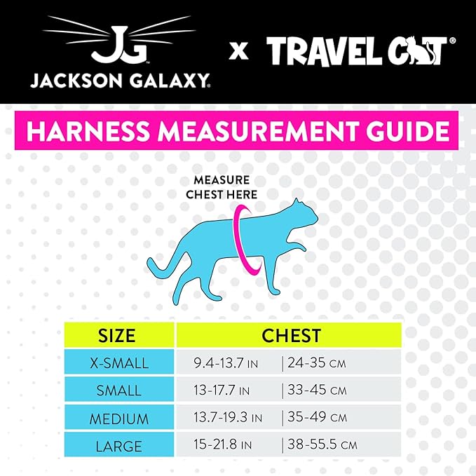 Travel Cat x Jackson Galaxy Harness and Leash Set - Adjustable Fit Mesh Cat Harness with Nylon Leash - Comfort, Escape Proof Harness for Cats, Kitten for Outdoor Walking, Hiking (Small)