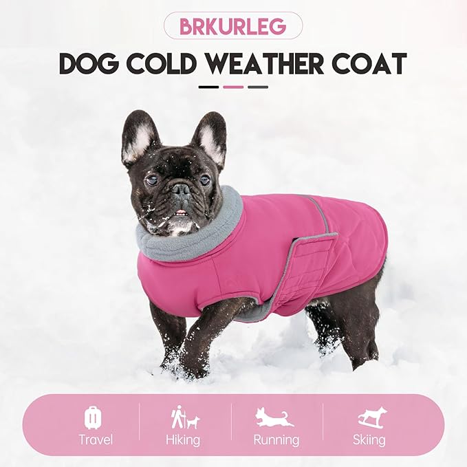 BRKURLEG Dog Winter Jacket, Warm Dog Winter Coats for Small and Medium Large Dogs, Reflective Adjustable Pet Cold Weather Coats, Waterproof Dogs Snow Jacket Clothes Fleece Vest (M, Rose Red)