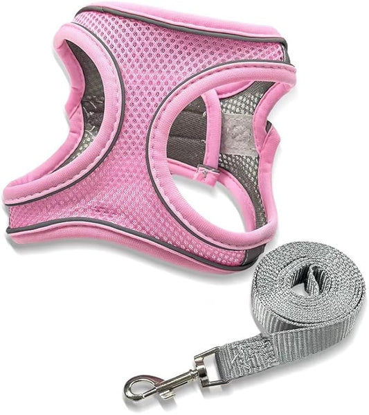 No Pull Dog Harness with Leash Set - Adjustable Reflective Step-in Puppy Vest for Small Medium Dogs & Cats, Pink S - Escape Proof Soft Mesh Comfort Harness for Walking, Choke Free Pet Safety