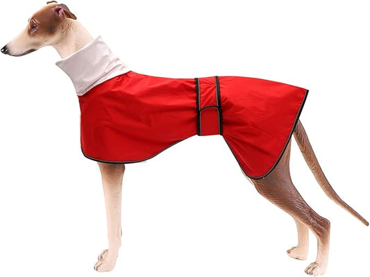 Dog Raincoat with Reflective Bar, Rain/Water Resistant, Adjustable Vest - Dog Raincoats for Greyhounds, Lurchers and Whippets - Red - M