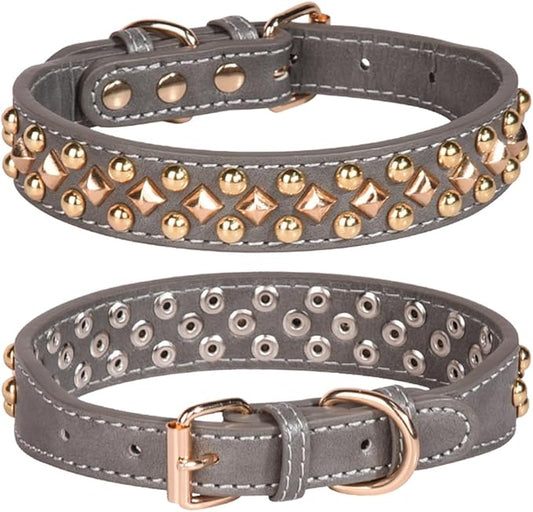Spiked Dog Collar Soft Pu Leather Mushrooms Rivet Spike Studded Puppy Adjustable Pet Collars for Small Breeds (M, Grey3)