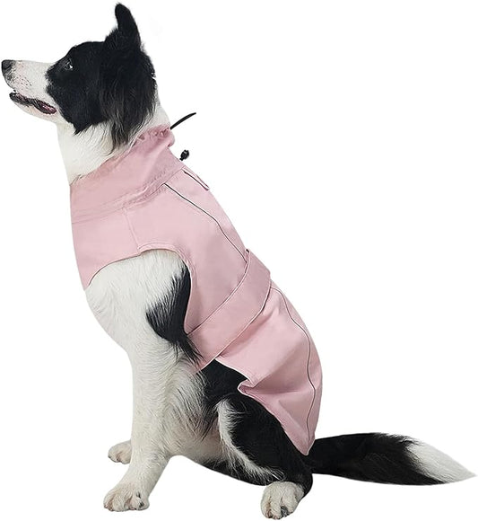 Waterproof Dog Raincoat, Adjustable Lightweight Dog Rain Jacket with Reflective Strip Leash Hole for Small Medium Large Dogs (Pink, Medium(13-22lb))