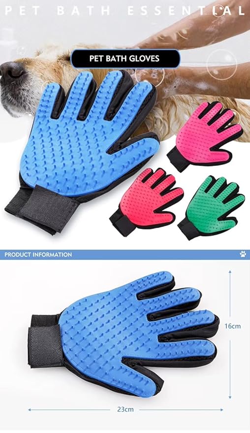 Efficient Pet Grooming Glove - Gentle Shedding Brush for Dogs, Cats, Horses, & more with Long & Short Hair - 1 Pair (Pink)