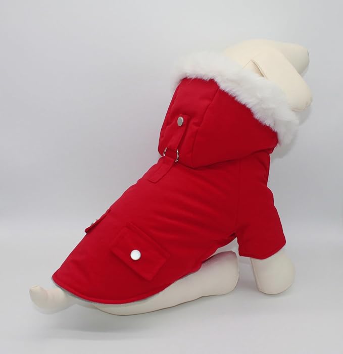 Pet Warm Dog Coat for Winter Cold Weather Clothes Hooded Dog Jacket Small Puppies Medium Large Dog Cat Clothes Insulated Padded Snow Parka (Red, Large)