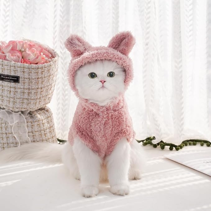 Cat Bunny Ears Costume Cute Dog Kitten Hoodies Sweater Rabbit Ears Puppy Pet Apparel (X-Large,Pink)