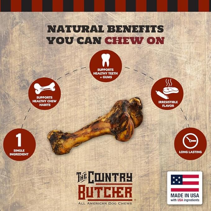 Giant Dog Bone for Aggressive Chewers, Large and Medium Breed Dog Treat, Natural, Tough, Chew Toy, Made in The USA, 1 Count