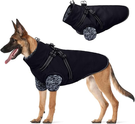 Lelepet Dog Coat 3 in 1 Waterproof Dog Winter Jacket with Harness Built in Windproof Snow Jakcet with Detachable Fleece Sweater Lining Reflective Thermal Cold Weather Coats for Small Medium Large Dogs
