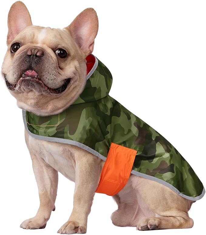 HDE Reversible Dog Raincoat Hooded Slicker Poncho Rain Coat Jacket for Small Medium Large Dogs Camo Orange - S
