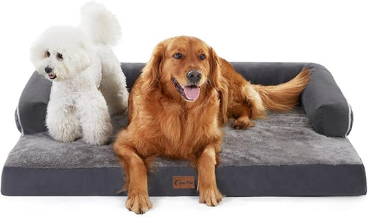 Orthopedic Dog Beds for Extra Large Dogs, Waterproof Egg Crate Foam XL Dog Bed with Sides 45 * 35Inch, Big Dogs Couch Beds with Removable Washable Cover and Nonskid Bottom, Dark Grey