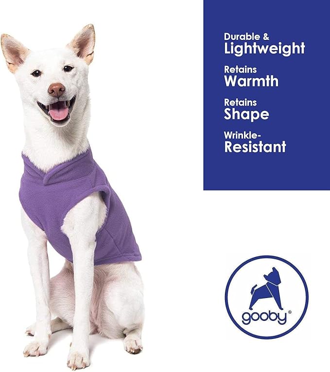 Gooby Fleece Vest Dog Sweater - Lavender, Medium - Warm Pullover Fleece Dog Jacket with O-Ring Leash for Small to Medium Dogs