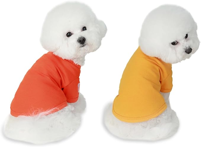 Koneseve Dog Shirts Breathable Cotton Dog Clothes Stretchy T-Shirt for Small Medium Large Dogs Cat Shirt Soft Puppy Outfit Kitten Apparel Pet Pullover Tee Blank Sweatshirt 2-Pack Yellow & Orange XS