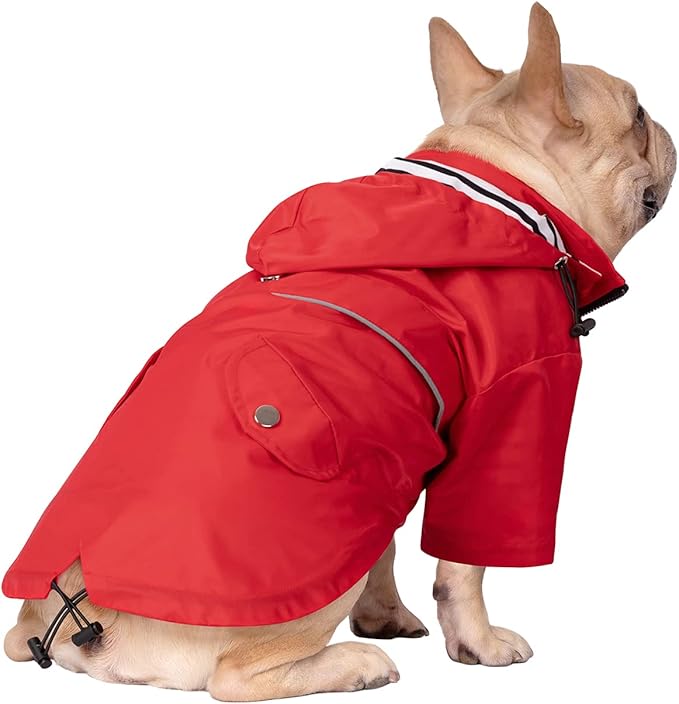 HDE Dog Raincoat Poncho Double Layer Zip Rain Jacket with Removable Hood, Leash Hole for Small to 3XL Dogs and Puppies Red - L