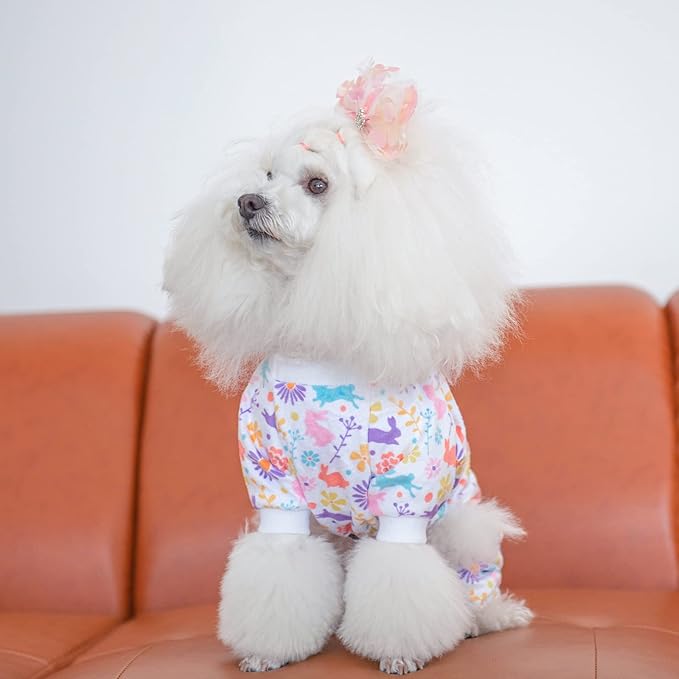 CuteBone Small Dogs Outfit Soft Puppy Onesies Pjs Dog Easter Rabbit Pajamas Pet Coat Cat Apparel Comfy Doggie Jumpsuit Bodysuit for All Seasons P276XL