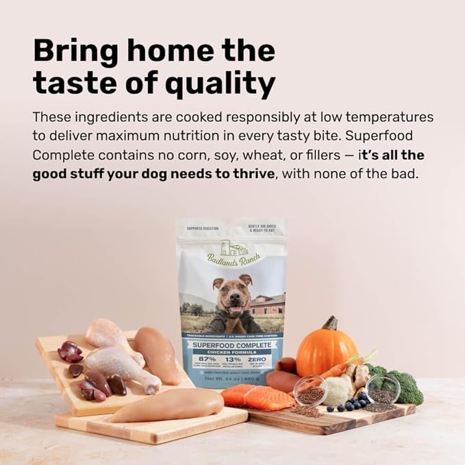BADLANDS RANCH by Katherine Heigl- Superfood Complete, Air-Dried Adult Dog Food - High Protein, Zero Fillers, Superfood Nutrition (64 Ounce (Pack of 2), Chicken)