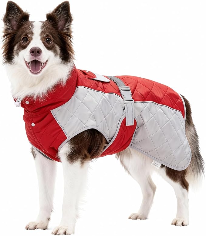Dog Coat Dogs Winter Coat- Fleece Lined,Water-Resistant,Convertible Collar,Back Reflective Strip&Easy to Wear for Outdoor Walking Dog-Jacket(Red, XXX-Large)