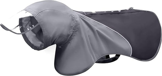 Slip-On Dog Rain Poncho, Quick & Easy to Wear Dog Raincoat, Unrestricted, Super Lightweight, and Waterproof Rain Jacket for All Breeds, Adjustable and Reflective (Grey, Large)