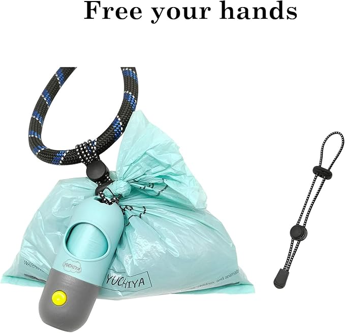 Dog Poop Bags Holder with LED Flashlight, 15 Crystal Blue Bags, 3 Accessories, 3 LR44 Batteries Included