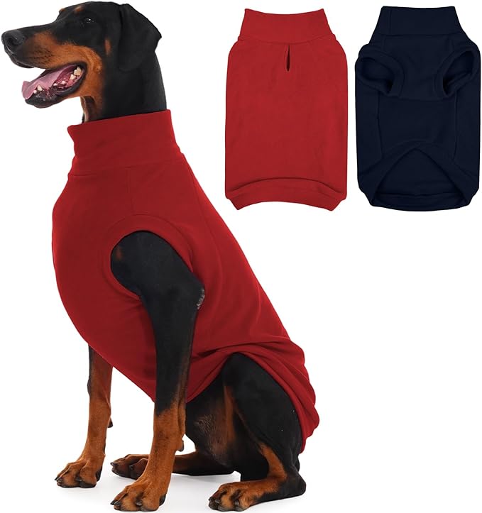 IECOii 2 Pack 3XL Dog Sweater for Labrador, Stretchy Fleece Coat for Large Dogs Boy Girl, Labrador, Comfort Pet Jacket Warm Fleece Sweaters with Leash Hole for Fall & Winter (Size XXXL, Blue & Red)