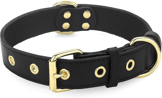 Leather Dog Collar,Dog Collar with Adjustable Sturdy Metal Buckle,Heavy Duty Dog Collar for Walking, Hiking, Training, Hunting (Black,XS:13.4"-15.8" Neck)