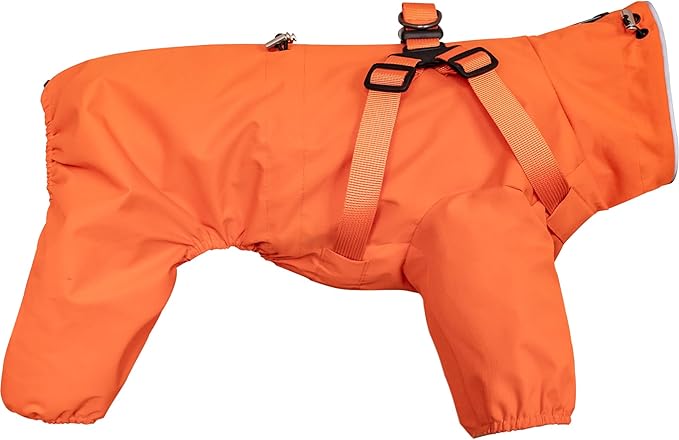 Mile High Life Waterproof Dog Raincoat, Full Coverage Small Dog Rain Coat with Harness, Adjustable 4 Legs Puppy Rain Jacket with Reflective Strip and Elastic Cuffs (Orange, S Back Length 13")