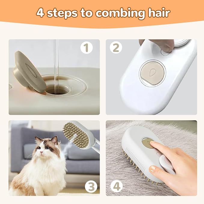 2025 New Cat Steam Brush, 3 in 1 Pet Steam Groomer Comb, Rechargeable Pet Steam Groomer Brush for Massaging and Cleaning Shedding Pets Hair, Anti-Static Hair Removal Comb for Cats Dogs (Khaki+White)