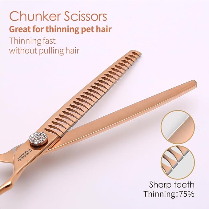 Chunkers Dog Grooming Scissoes 8'' Rose Gold Titanium Professional Thinning Shears for Large Dogs Poodle 26 Teeth Pet Grooming Scissor Japan 440C 70% Thinning Rate (8,Chunker)