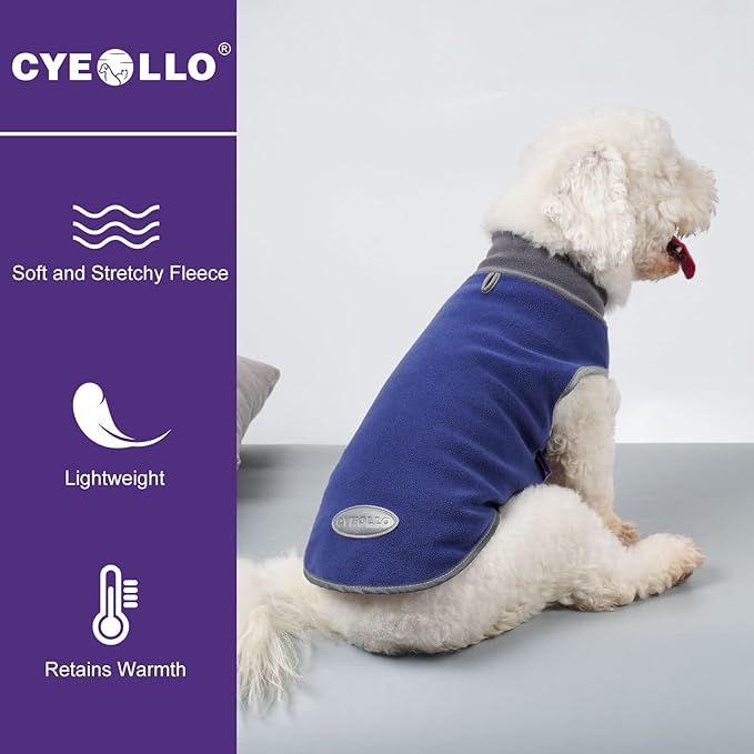 Cyeollo 2 Pack Reflective Dog Sweatshirt Pullover Fleece Vest with Leash Hole for Small Puppy Dogs Size S
