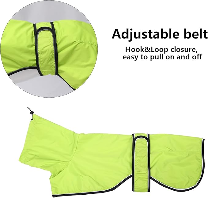Dog Raincoat with Reflective Bar, Rain/Water Resistant, Adjustable Vest - Dog Raincoats for Greyhounds, Lurchers and Whippets - Light Green - S