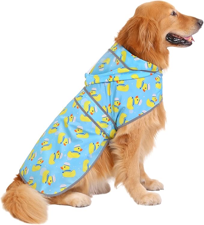 HDE Dog Raincoat with Clear Hood Rain Jacket Poncho for Small Medium Large Dogs Sailor Ducks Blue - XXL