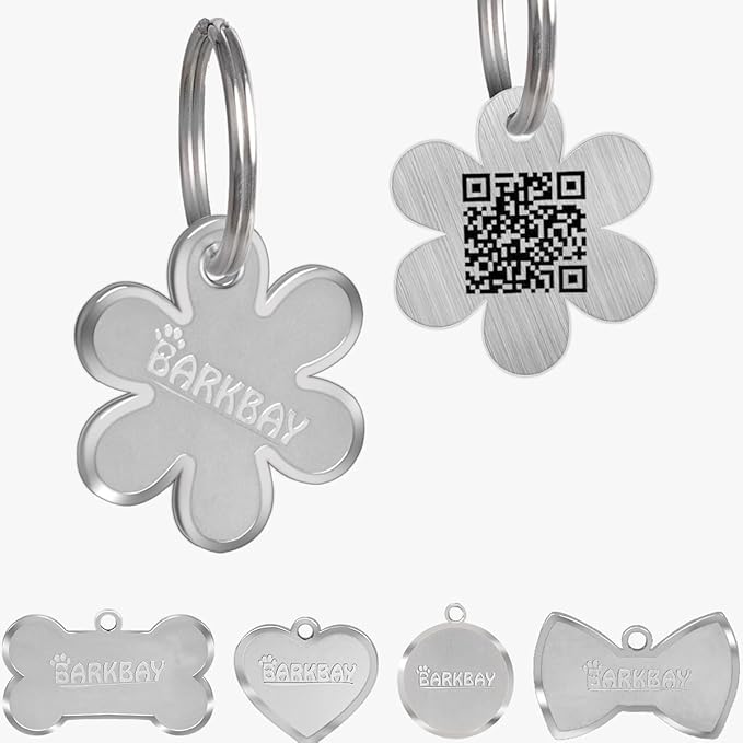 Dog Tags Personalized for Pets,Dog Name Tags QR Code,No Subscription Fees,Modifiable Pet Online Profile,Stainless Steel,No App Required,for Dogs and Cats Small,Medium,Large(Flower,Small)