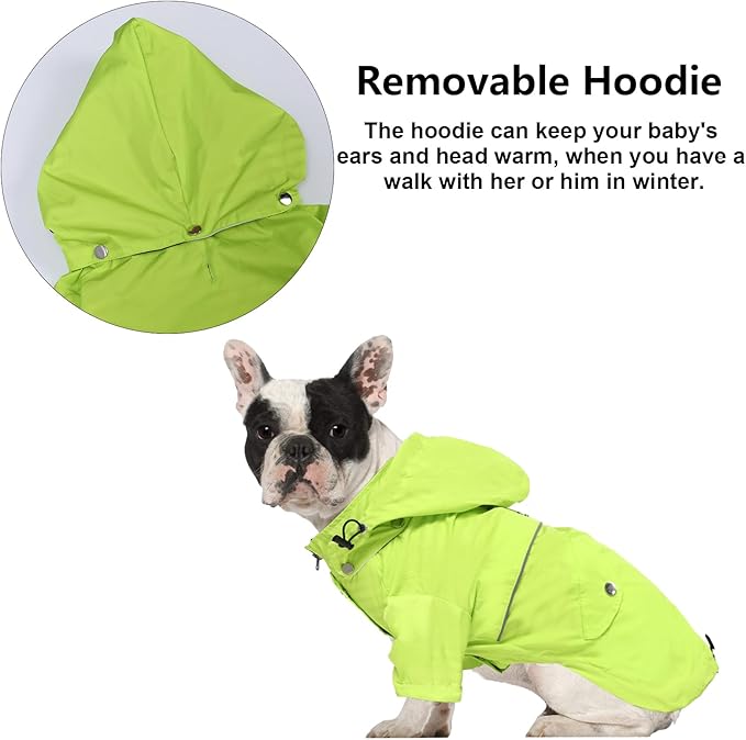 Morezi Dog Zip Up Raincoat with Reflective Buttons, Rain/Water Resistant, Adjustable Drawstring, Removable Hood, Raincoats with Legs 8lbs to 80lbs Available Light Green XL